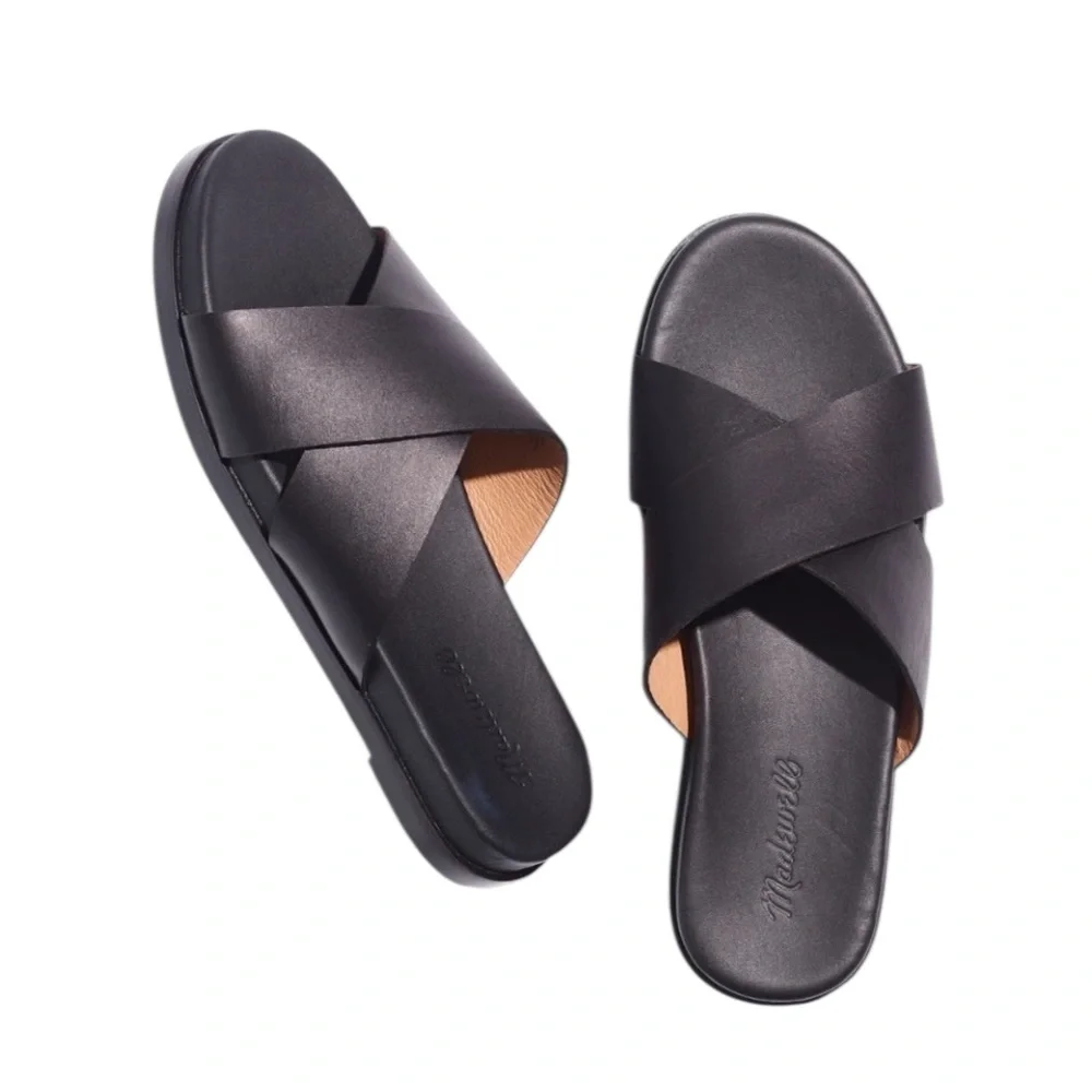 Madewell Louisa Fam Black Leather Slides Shoes Style ND954 - Picture 1 of 9